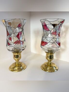 Calypso Mosaic Votive Glass Candleholders with Gold Bases - set of 2 Partylite